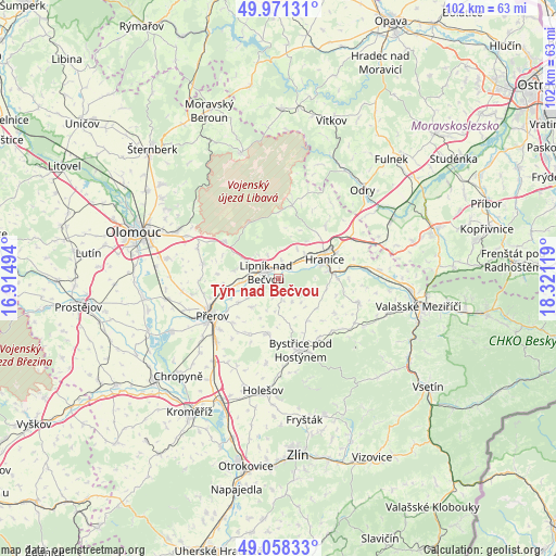 Týn nad Bečvou on map