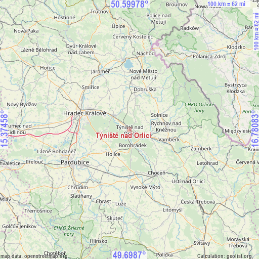 Týniště nad Orlicí on map