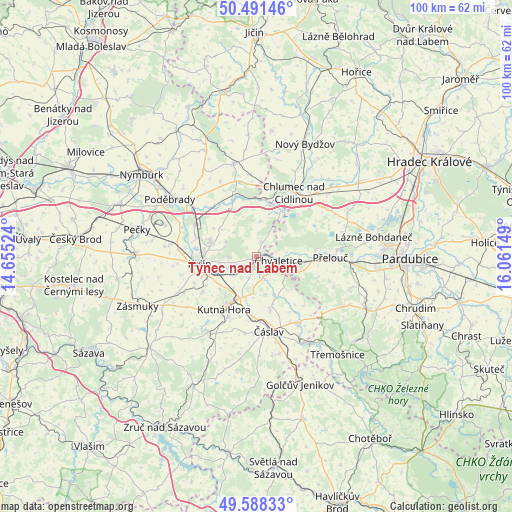 Týnec nad Labem on map