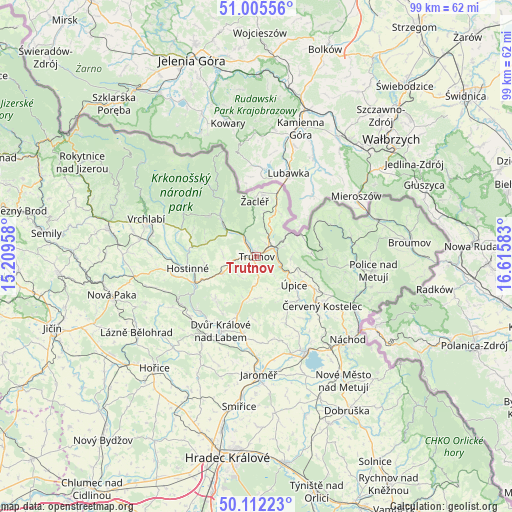 Trutnov on map