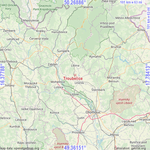 Troubelice on map
