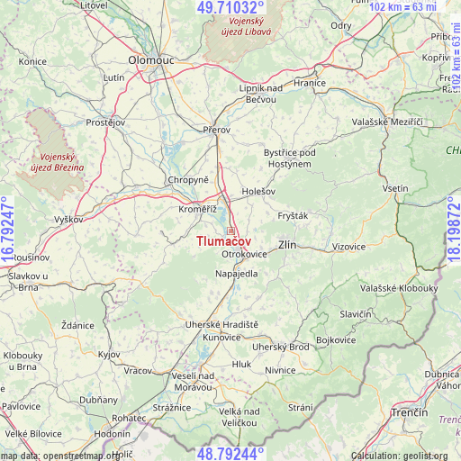 Tlumačov on map