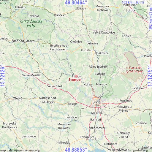 Tišnov on map