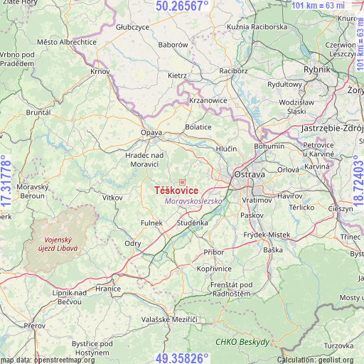 Těškovice on map