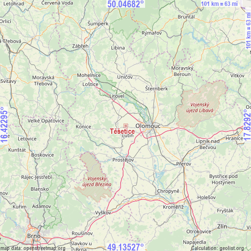 Těšetice on map