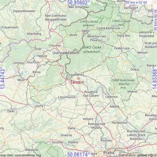 Terezín on map