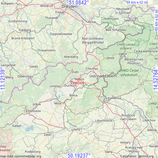 Teplice on map