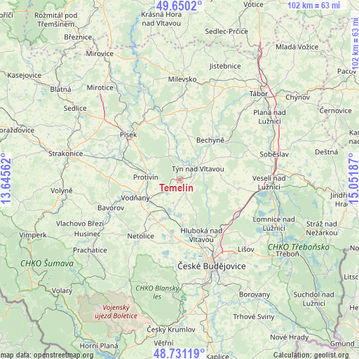 Temelín on map