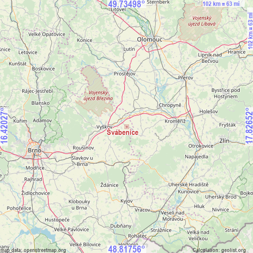 Švábenice on map