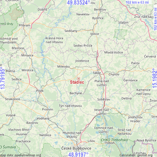 Stádlec on map