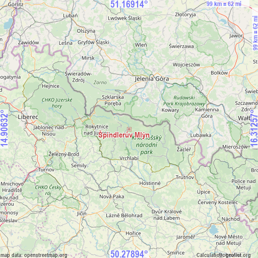 Špindlerův Mlýn on map