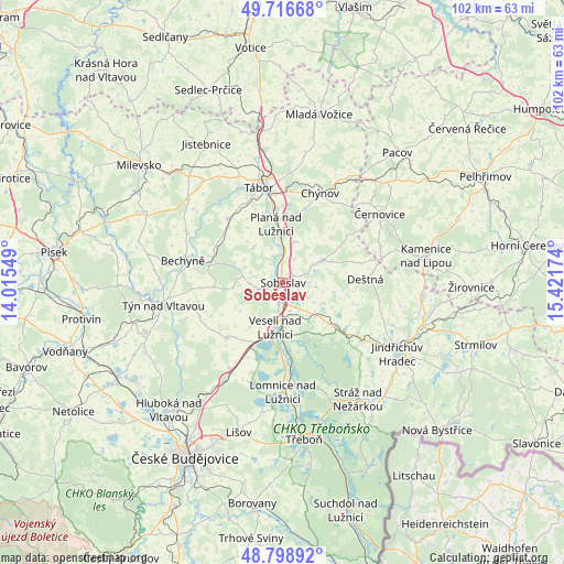 Soběslav on map