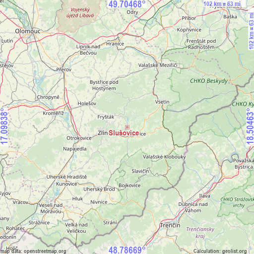 Slušovice on map