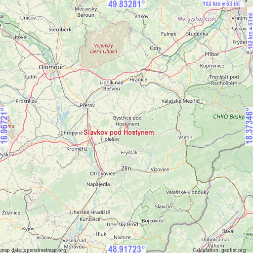 Slavkov pod Hostýnem on map