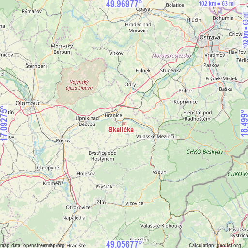 Skalička on map