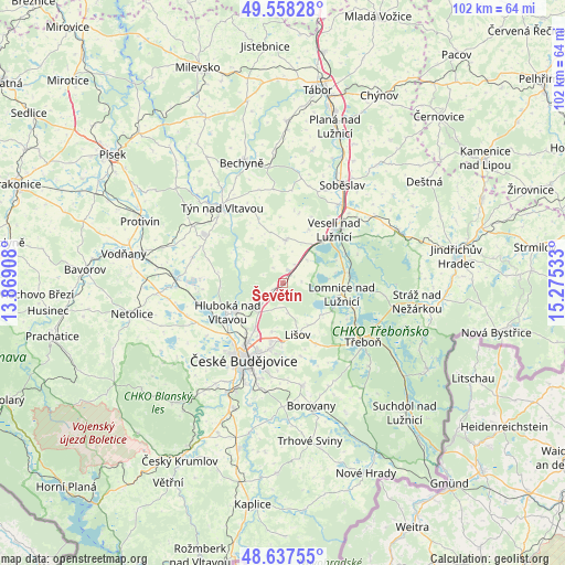 Ševětín on map