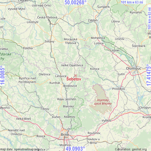 Šebetov on map