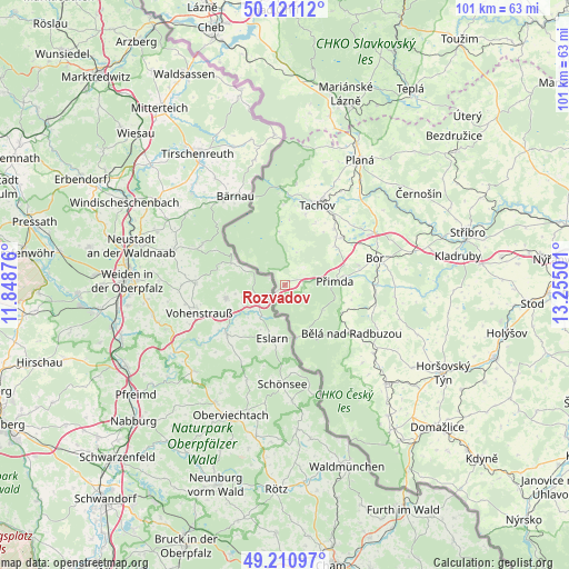 Rozvadov on map