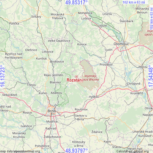 Rozstání on map