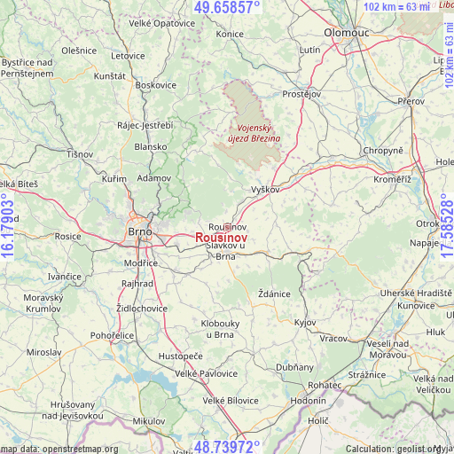 Rousínov on map