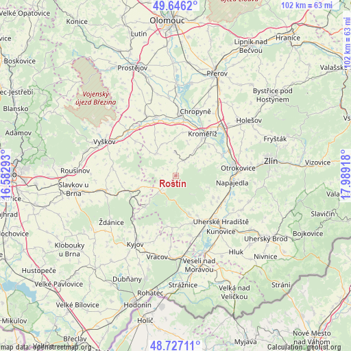 Roštín on map