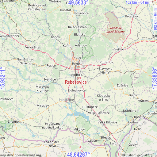 Rebešovice on map