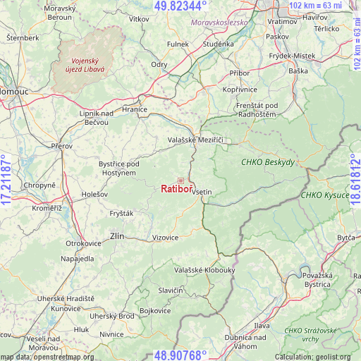 Ratiboř on map