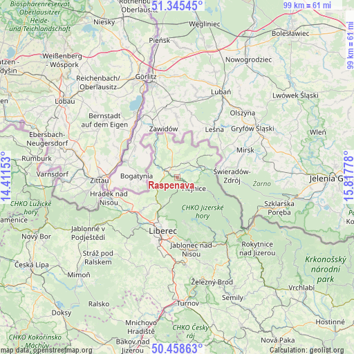 Raspenava on map