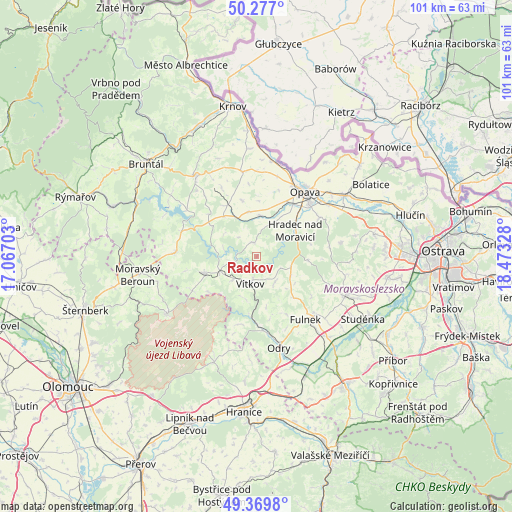 Radkov on map