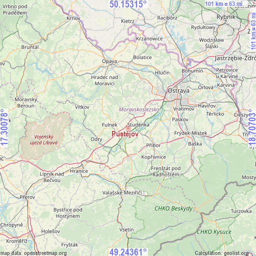 Pustějov on map