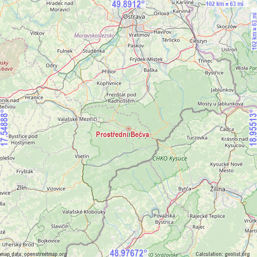 Prostřední Bečva on map