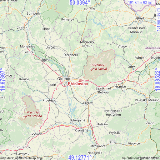 Přáslavice on map