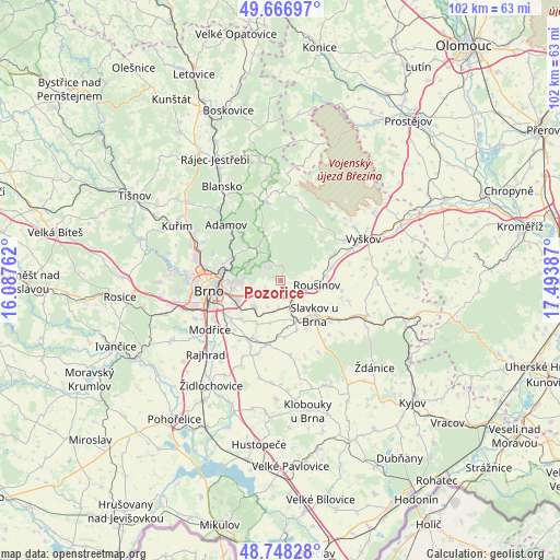 Pozořice on map