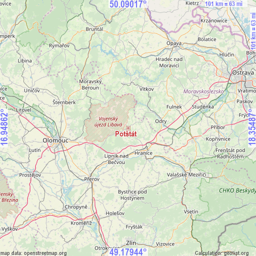 Potštát on map