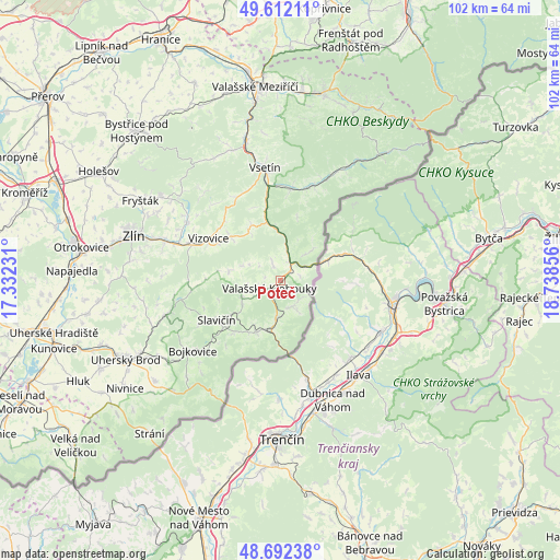 Poteč on map