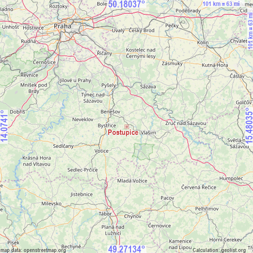 Postupice on map