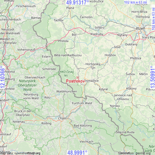 Postřekov on map