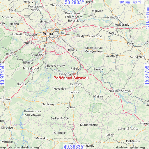 Poříčí nad Sázavou on map