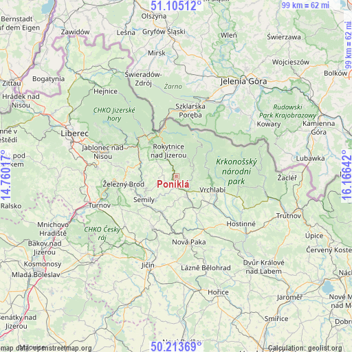 Poniklá on map