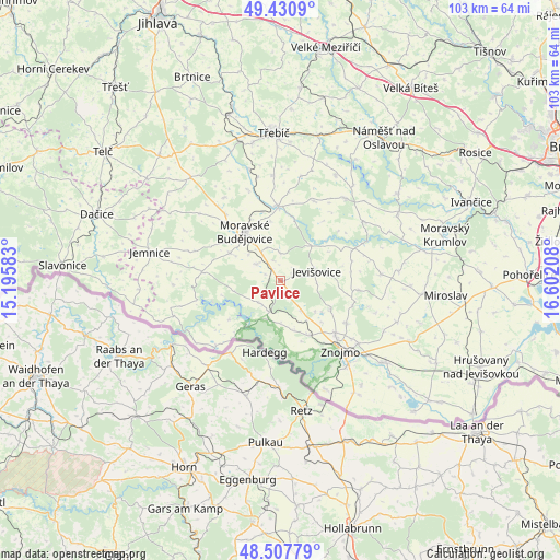 Pavlice on map