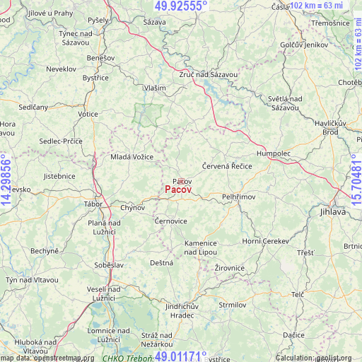 Pacov on map