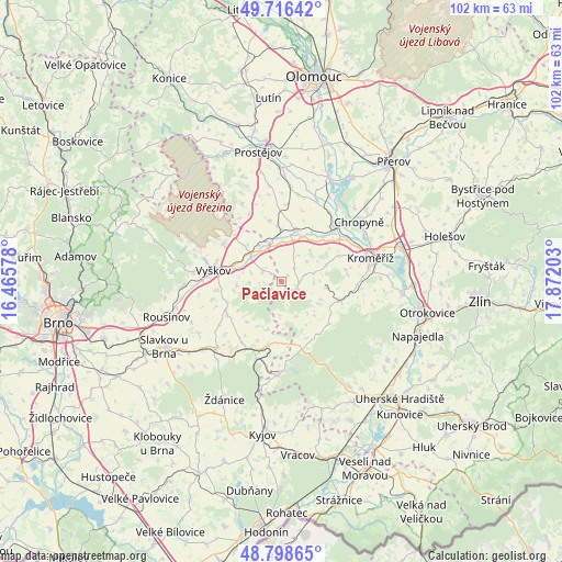 Pačlavice on map