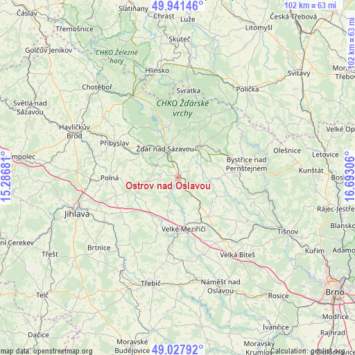Ostrov nad Oslavou on map