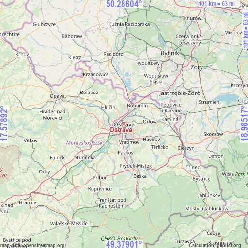 Ostrava on map