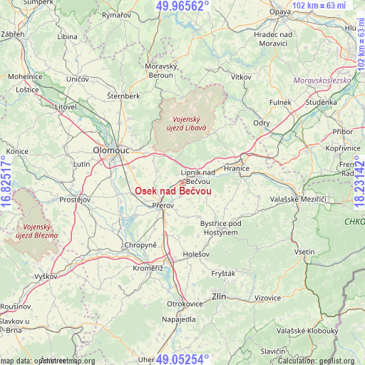 Osek nad Bečvou on map