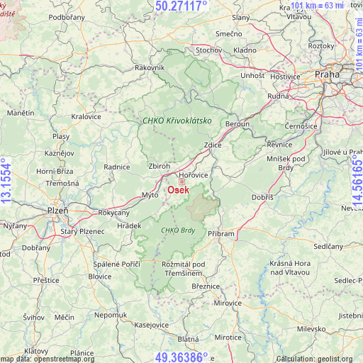 Osek on map