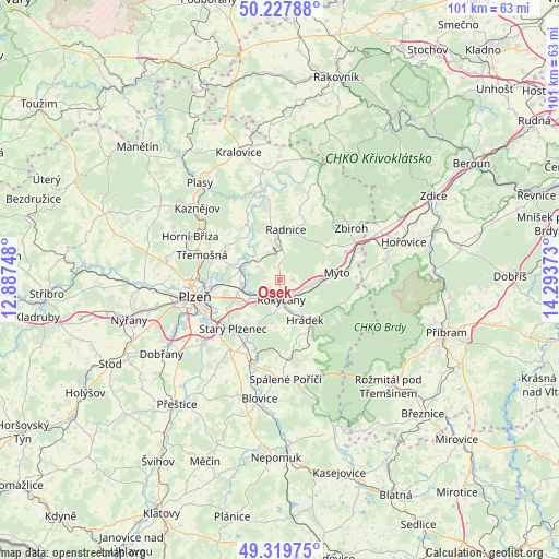 Osek on map