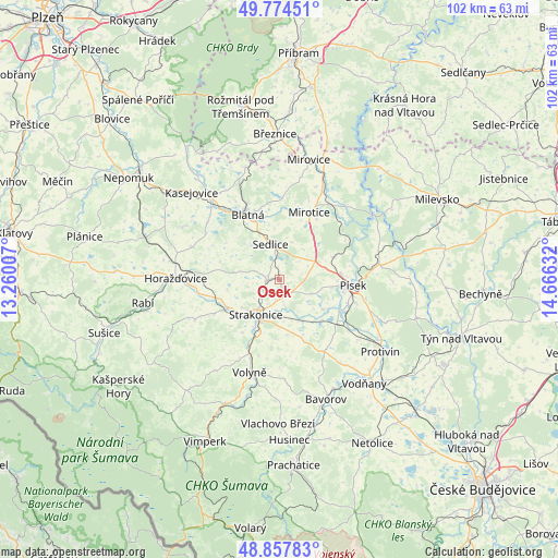 Osek on map