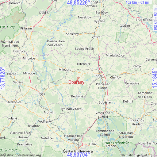 Opařany on map