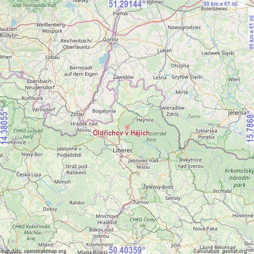 Oldřichov v Hájích on map